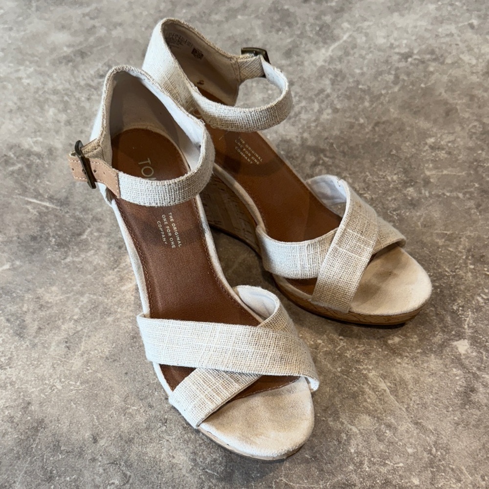 Elegant Beige Wedge TOMS Sandals | Women’s 8